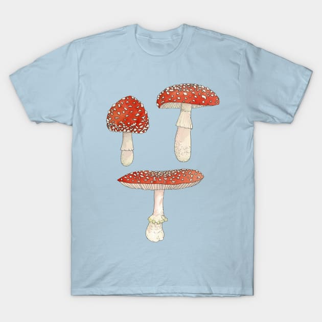 Amanita Mushrooms Watercolor Illustration T-Shirt by Danica Templeton Art